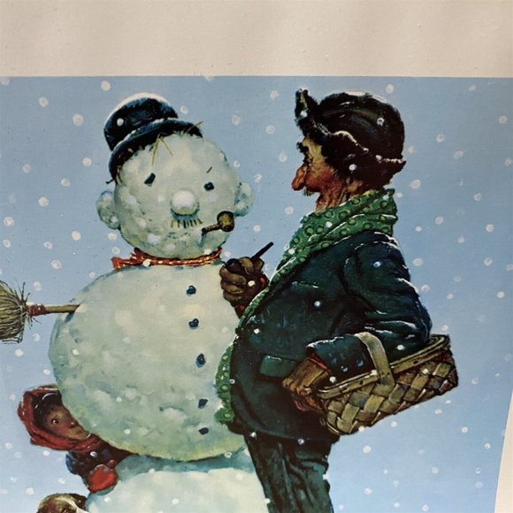 Norman Rockwell Print Snow Sculpturing Brown & Bigelow Boy Dog Snowman Grandpa - Picture 2 of 8